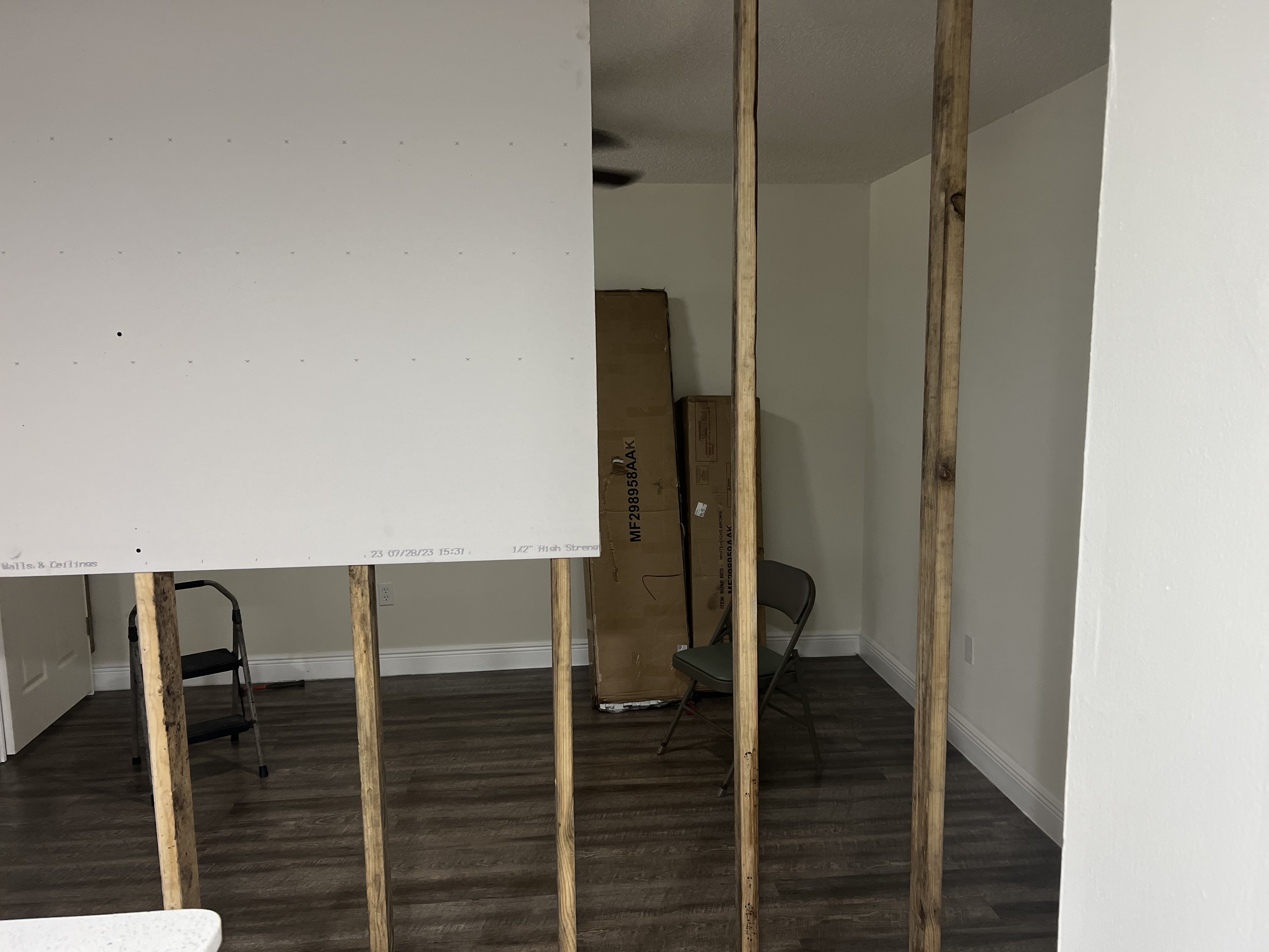 New wall framing for living room conversion